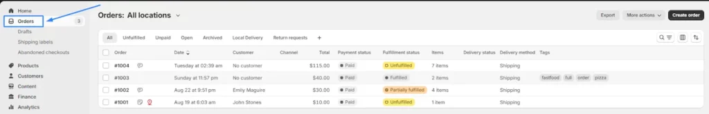  In your Shopify admin, click on Orders in the left-hand menu.
